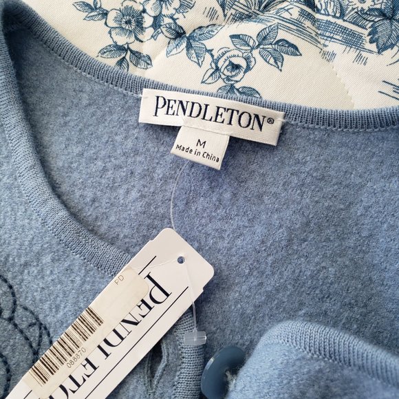 Pendleton Vintage Boiled Wool Embroidered Floral Blue Jacket - Picture 3 of 9